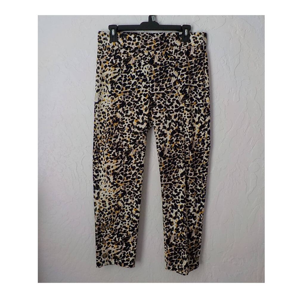 Linda Matthews Animal Print Crop Skinny Pull On Pants Women Medium Stretch Rayon